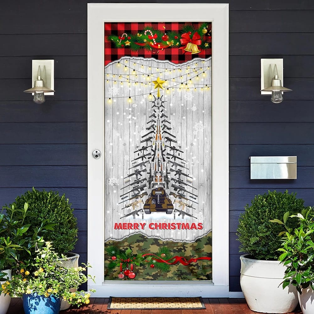 Gun Christmas Tree Door Cover, Unique Gifts Doorcover, Housewarming Gifts, Christmas Gift