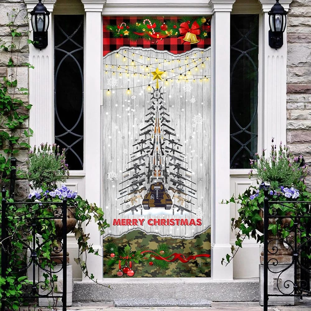 Gun Christmas Tree Door Cover, Unique Gifts Doorcover, Housewarming Gifts, Christmas Gift