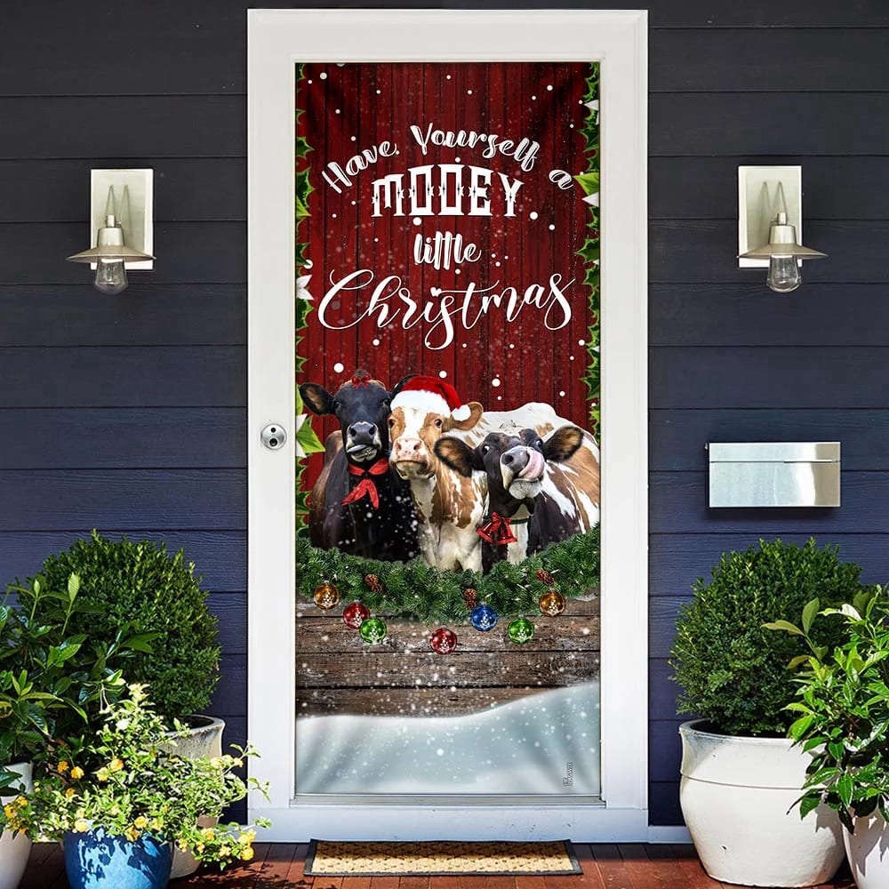 Happy Cattle Christmas Door Cover, Christmas Outdoor Decoration, Christmas Gift