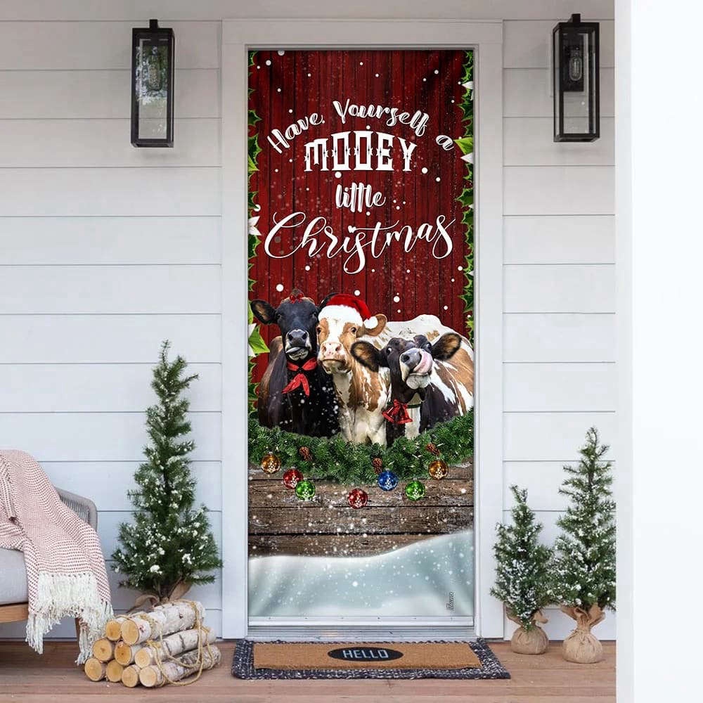 Happy Cattle Christmas Door Cover, Christmas Outdoor Decoration, Christmas Gift