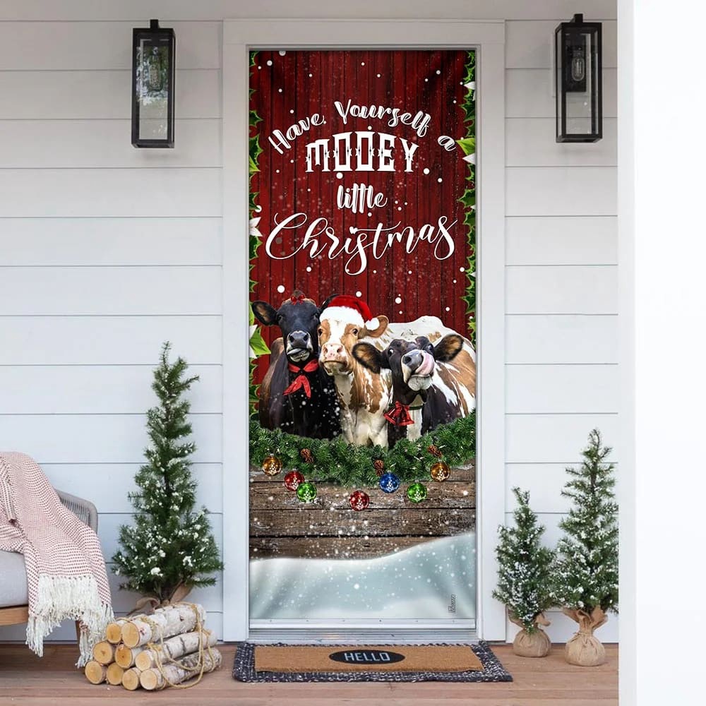 Happy Cattle Christmas Door Cover, Unique Gifts Doorcover, Holiday Decor, Christmas Gift