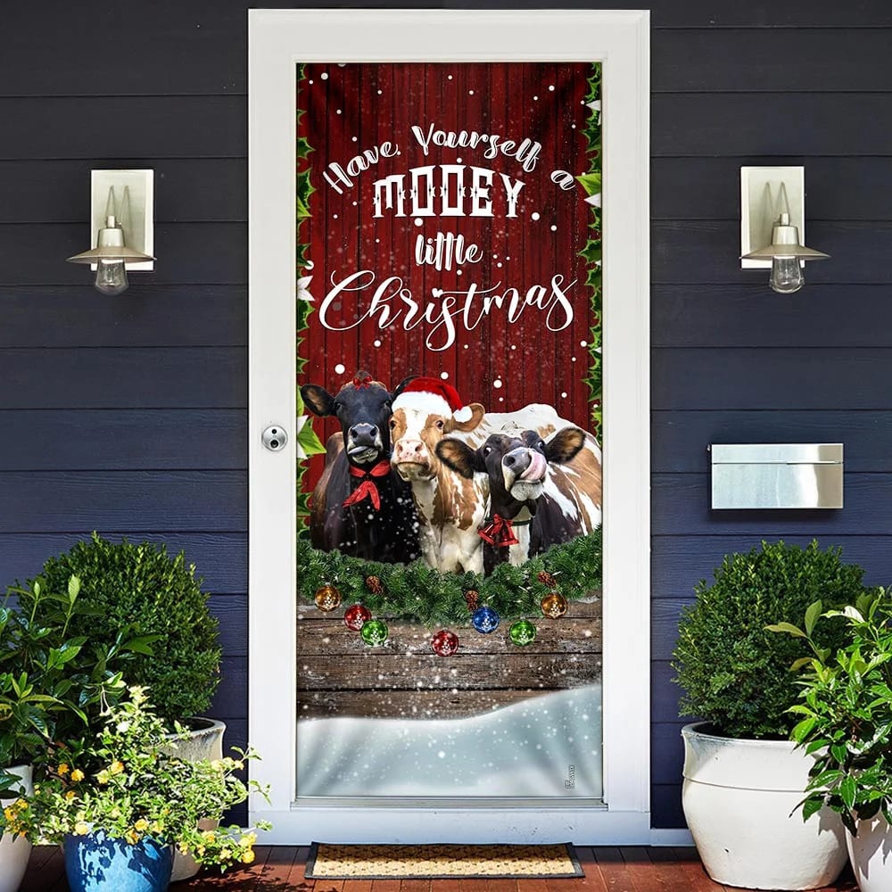 Happy Cattle Christmas Door Cover, Unique Gifts Doorcover, Holiday Decor, Christmas Gift
