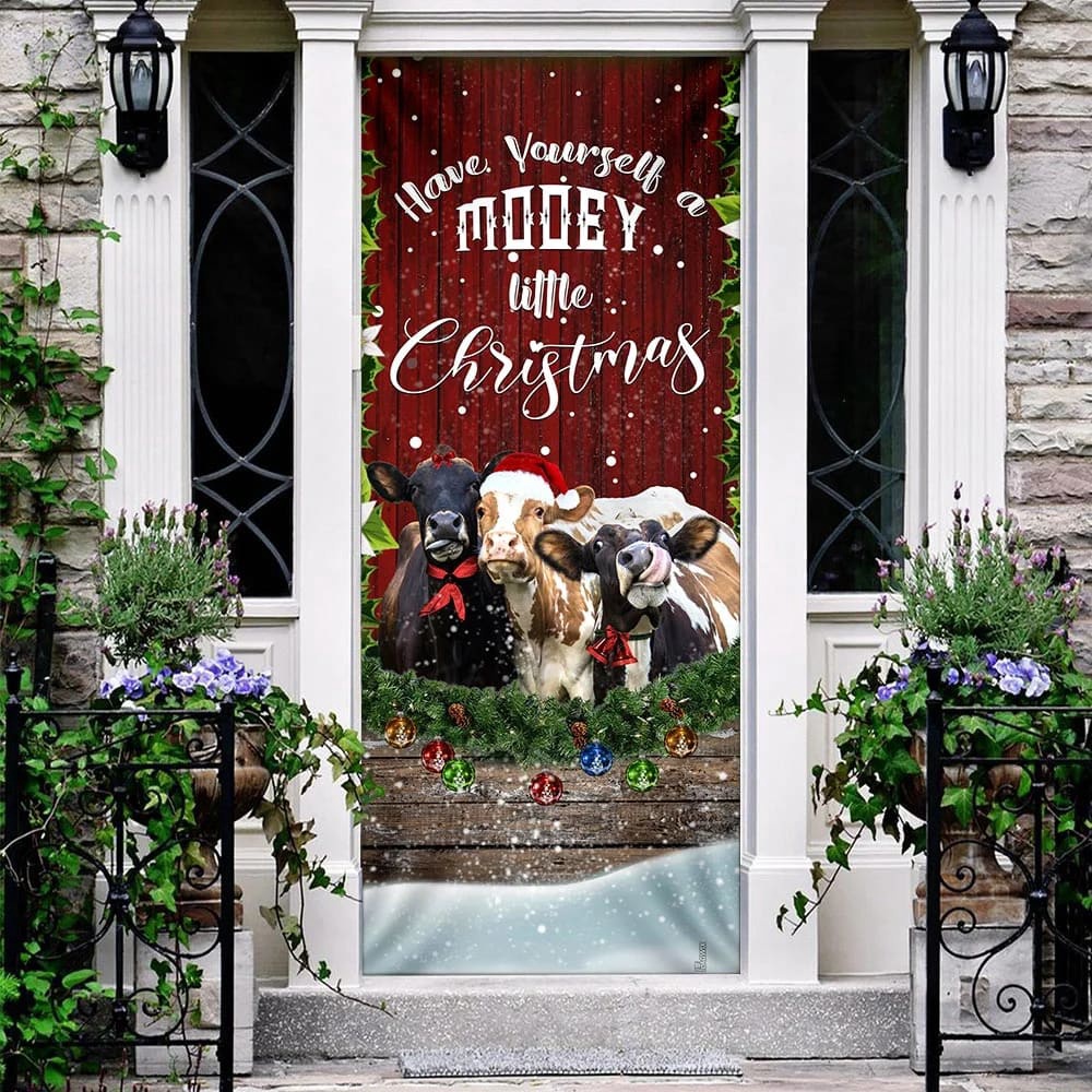 Happy Cattle Christmas Door Cover, Unique Gifts Doorcover, Holiday Decor, Christmas Gift