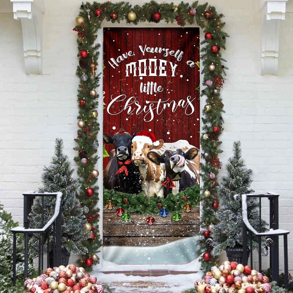 Happy Cattle Christmas Door Cover, Unique Gifts Doorcover, Holiday Decor, Christmas Gift