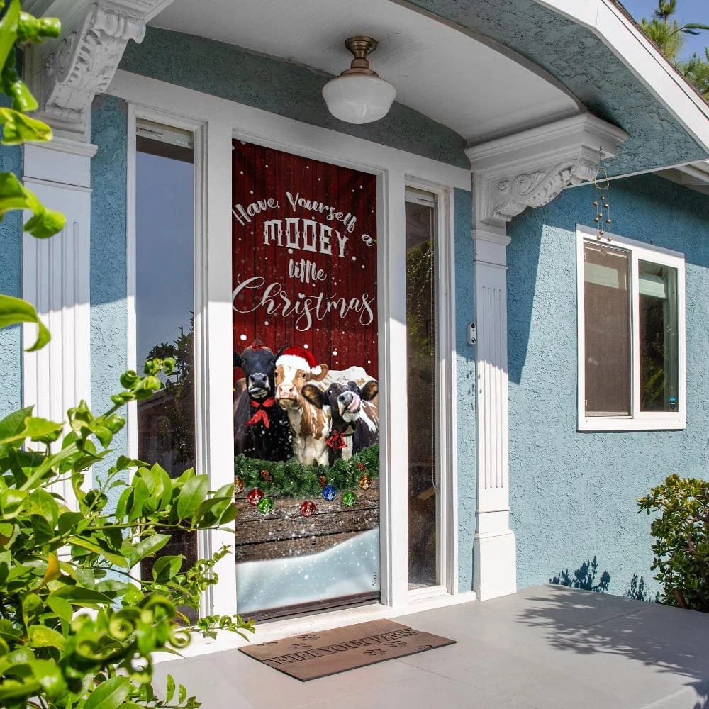 Happy Cattle Christmas Door Cover, Unique Gifts Doorcover, Holiday Decor, Christmas Gift