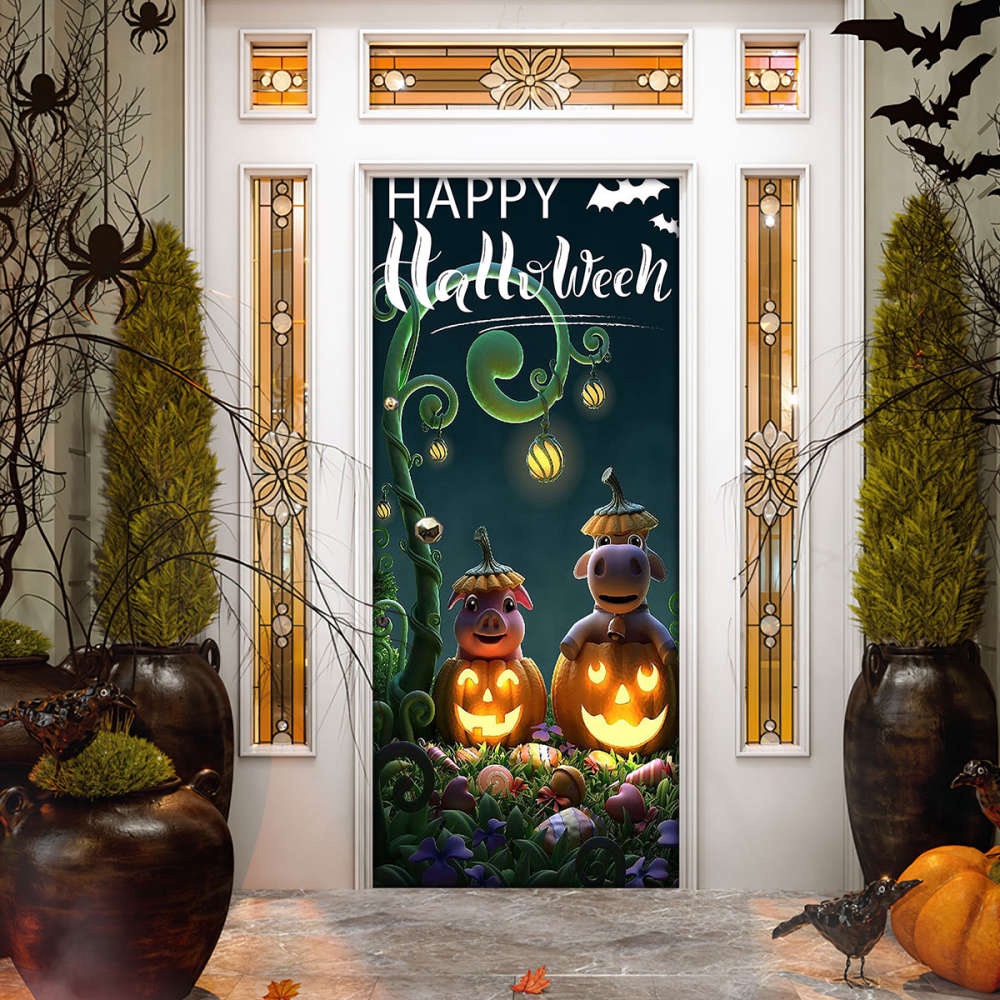 Happy Halloween Door Cover Decorations for Front Door, Christmas Gift