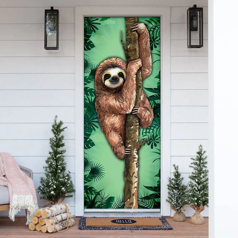 Happy Sloth Door Cover, Unique Gifts Doorcover, Christmas Gift For Friends, Christmas Gift