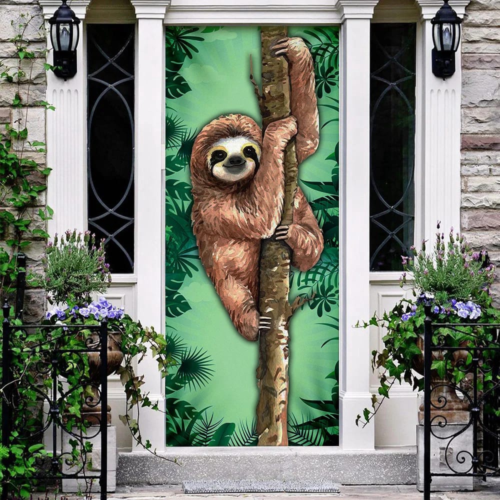 Happy Sloth Door Cover, Unique Gifts Doorcover, Christmas Gift For Friends, Christmas Gift