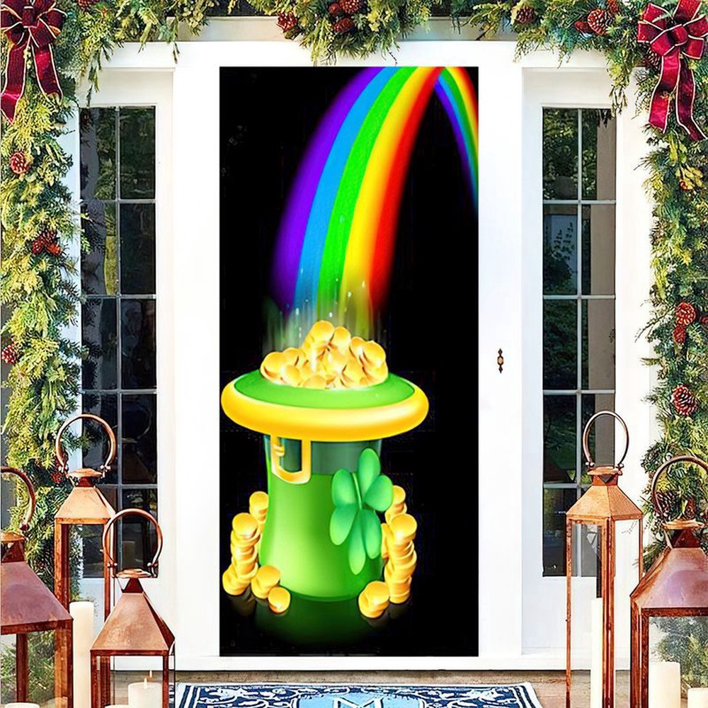 Hat Full Of Gold At The End Of Rainbow Door Cover Happy Patrick Day Gift, Christmas Gift Hat Full Of Gold At The End Of Rainbow Door Cover Happy Patrick Day Gift, Christmas Gift