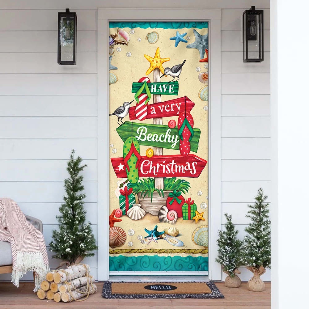Have A Very Beachy Christmas Door Cover, Christmas Outdoor Decoration, Unique Gifts Doorcover, Christmas Gift