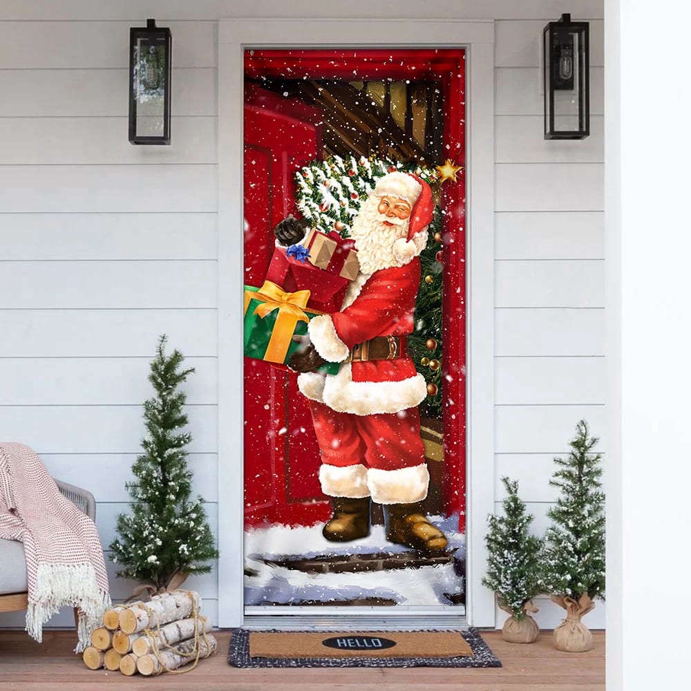 He Will Visit You At Home This Christmas Door Cover, Santa Claus Door Cover, Christmas Gift