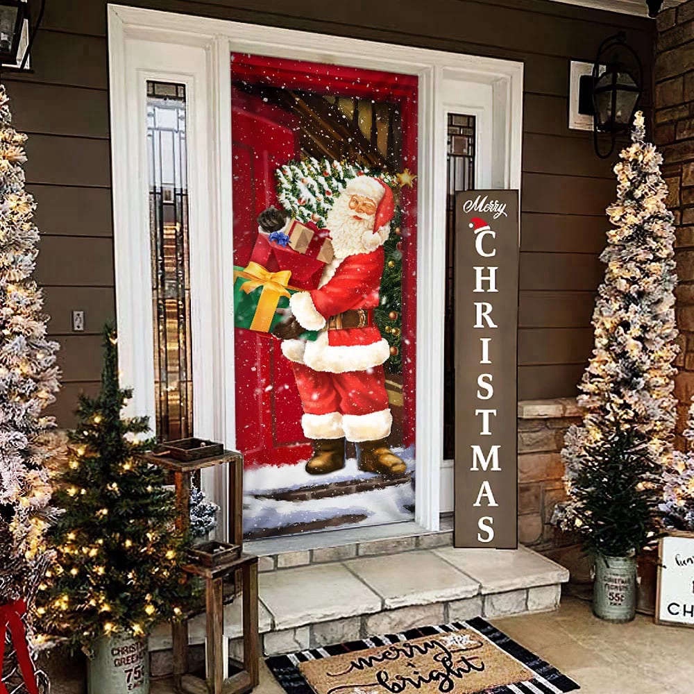 He Will Visit You At Home This Christmas Door Cover, Santa Claus Door Cover, Christmas Gift