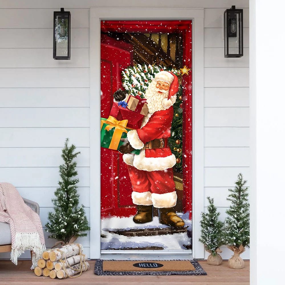 He Will Visit You At Home This Christmas Door Cover, Santa Claus Door Cover, Unique Gifts Doorcover, Christmas Gift