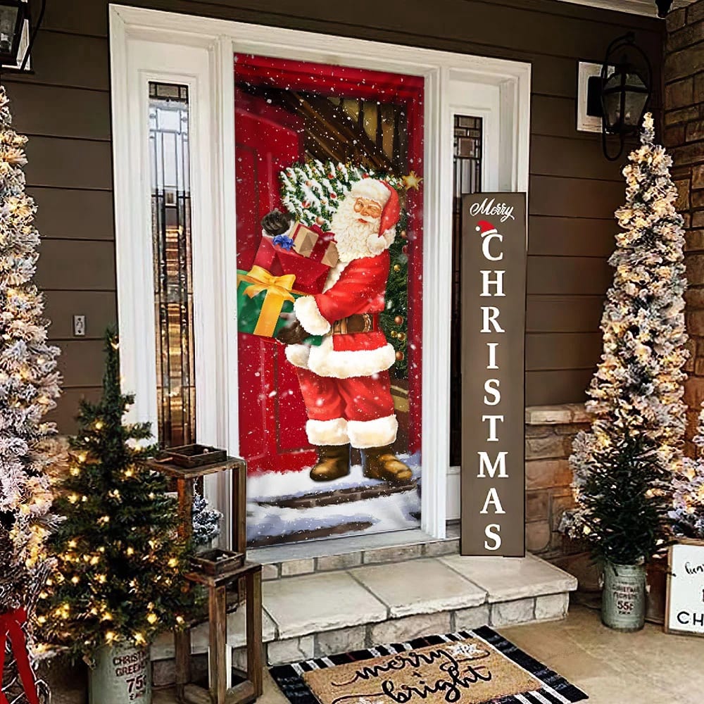 He Will Visit You At Home This Christmas Door Cover, Santa Claus Door Cover, Unique Gifts Doorcover, Christmas Gift