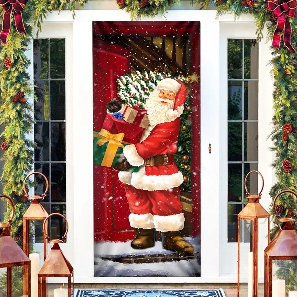 He Will Visit You At Home This Christmas Door Cover, Santa Claus Door Cover, Unique Gifts Doorcover, Christmas Gift
