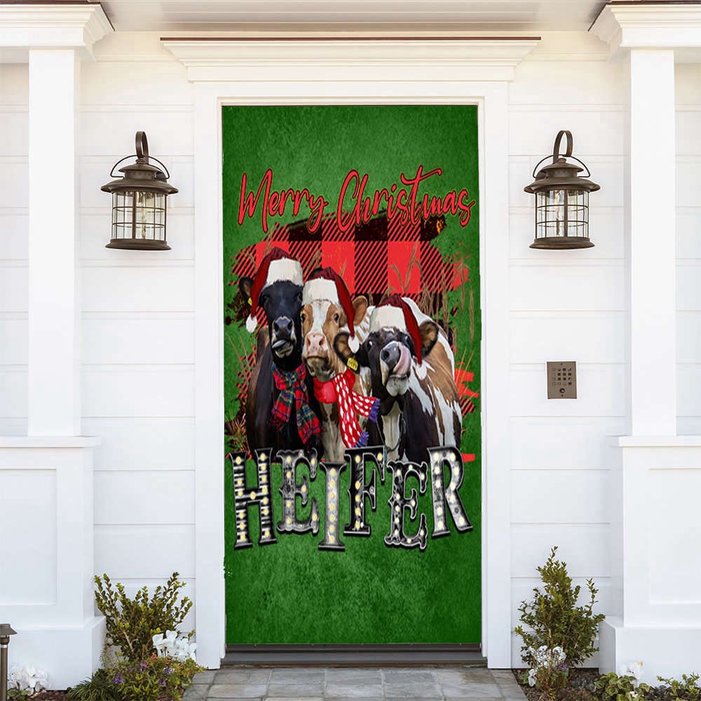 Heifer Christmas Door Cover, Cow Door Cover, Christmas Cow, Gift For Christmas, Christmas Gift
