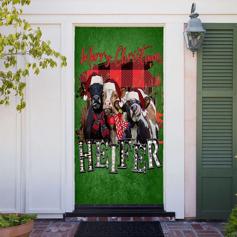 Heifer Christmas Door Cover, Cow Door Cover, Christmas Cow, Gift For Christmas, Christmas Gift