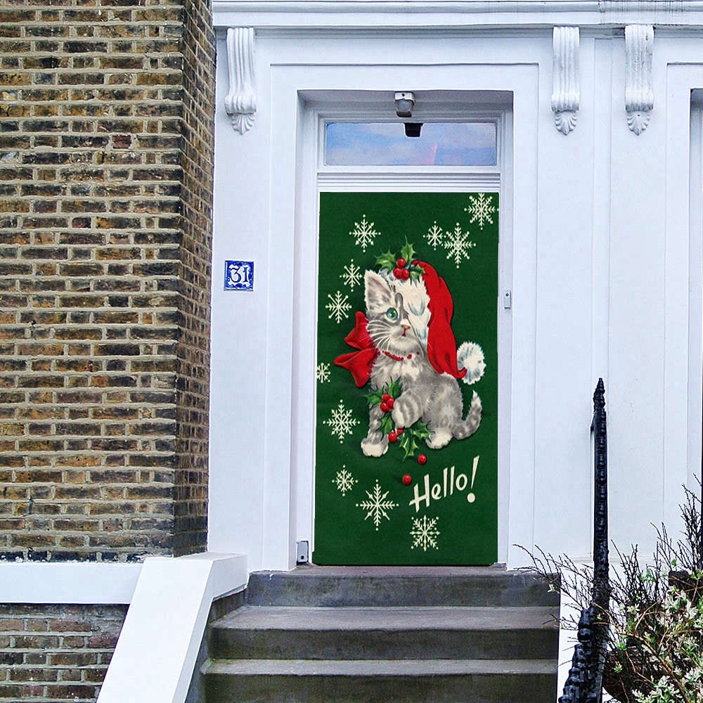 Hello Kitty Door Cover, Christmas Door Cover, Christmas Gift For Cat Lover, Christmas Gift