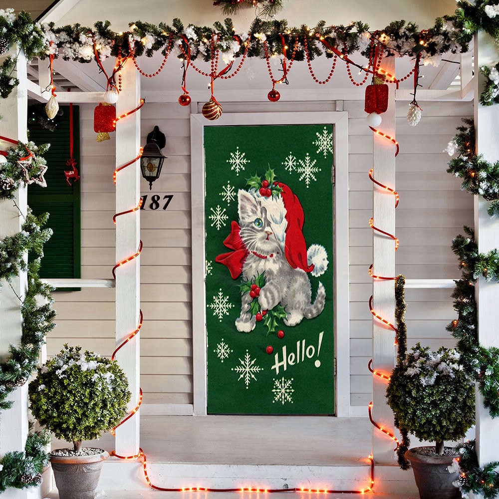Hello Kitty Door Cover, Christmas Door Cover, Christmas Gift For Cat Lover, Christmas Gift