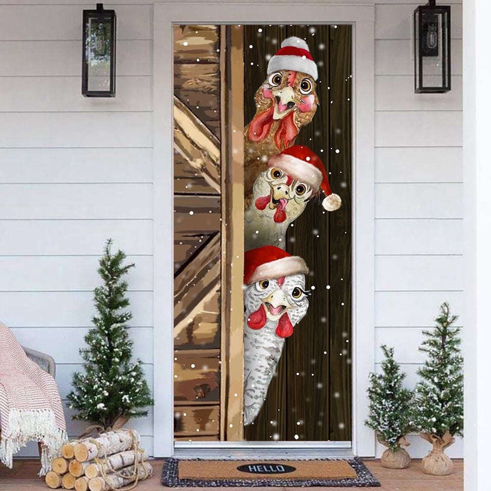 Hilarious Chicken Christmas Door Cover Festive Farmer Home Decor, Christmas Gift
