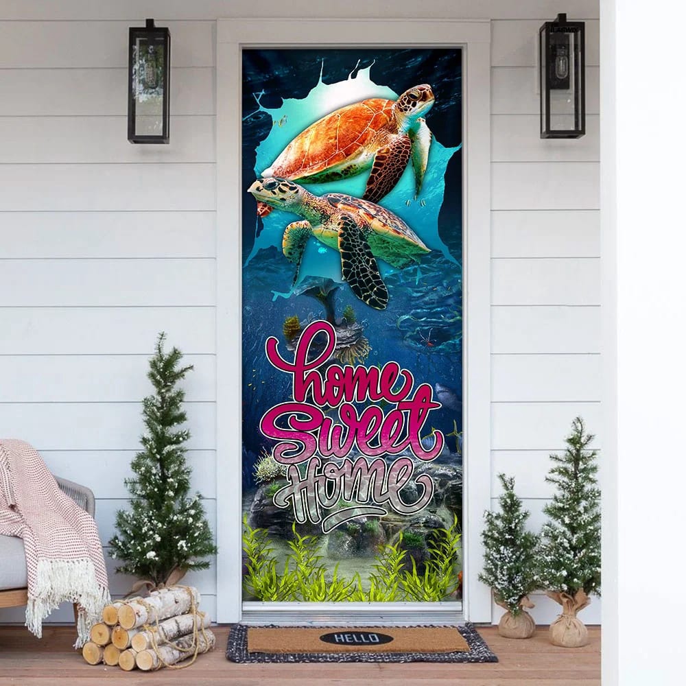 Home Sweet Home. Turtle Lover Door Cover, Unique Gifts Doorcover, Holiday Decor, Christmas Gift