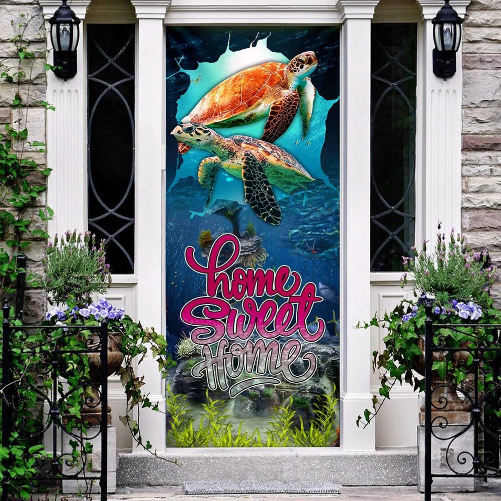 Home Sweet Home. Turtle Lover Door Cover, Unique Gifts Doorcover, Holiday Decor, Christmas Gift