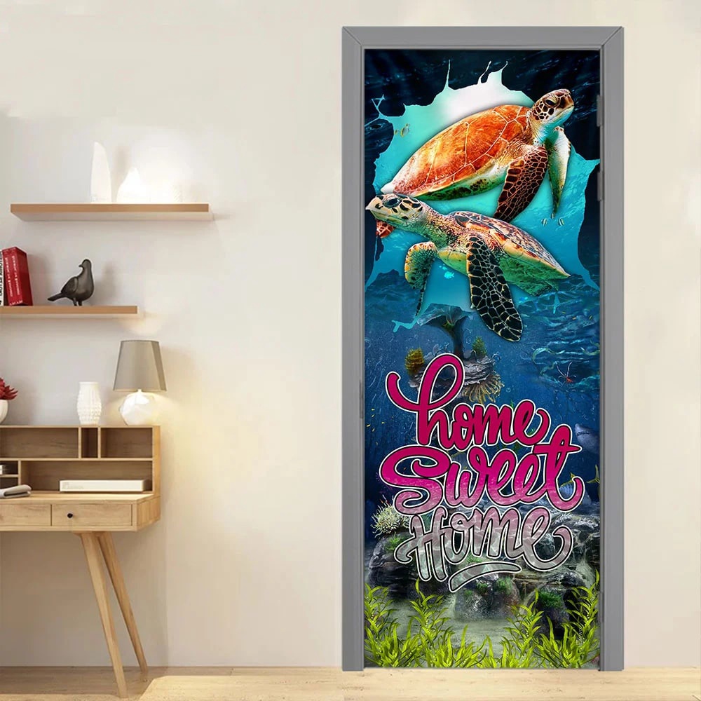 Home Sweet Home. Turtle Lover Door Cover, Unique Gifts Doorcover, Holiday Decor, Christmas Gift