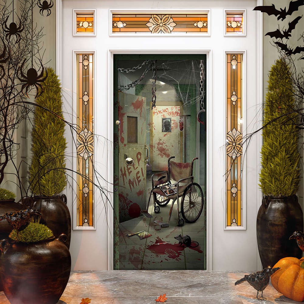 Horror Movie Halloween Door Cover Decorations for Front Door, Christmas Gift