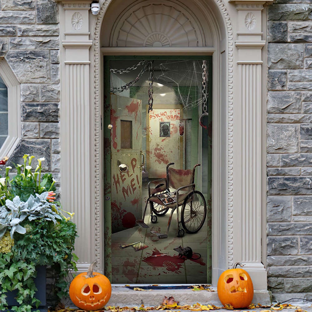 Horror Movie Halloween Door Cover Decorations for Front Door, Christmas Gift