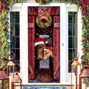 Horse Christmas Barn Door Cover, Christmas Horse…