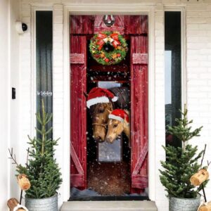 Horse Christmas Barn Door Cover, Christmas Horse…