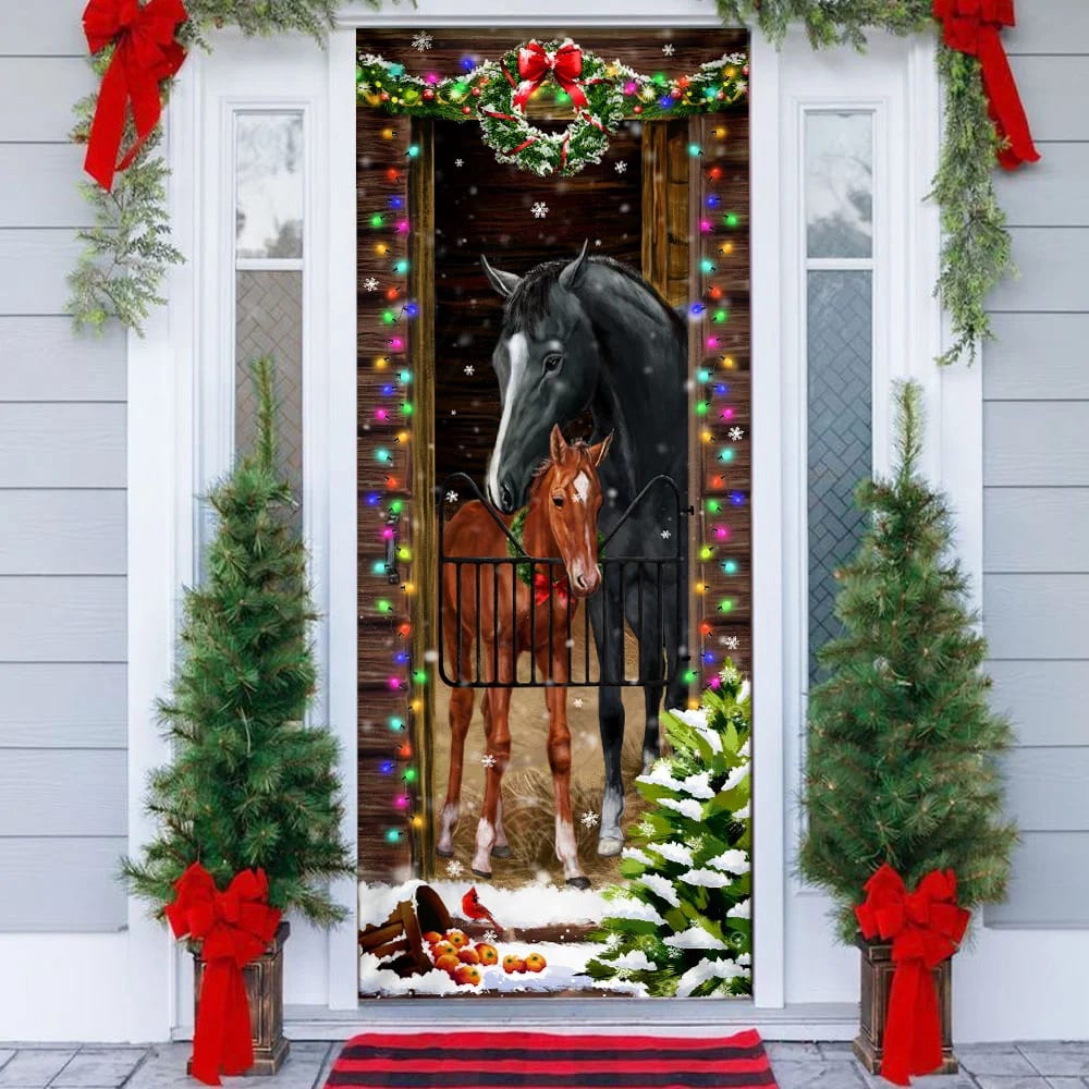 Horse Christmas Door Couple Happy Couple Christmas Outdoor Decoration, Unique Gifts Doorcover, Christmas Gift Horse Christmas Door Couple Happy Couple Christmas Outdoor Decoration, Unique Gifts Doorcover, Christmas Gift