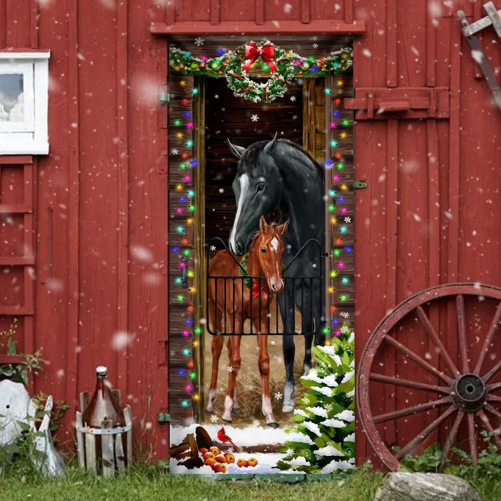 Horse Christmas Door Couple Happy Couple Christmas Outdoor Decoration, Unique Gifts Doorcover, Christmas Gift Horse Christmas Door Couple Happy Couple Christmas Outdoor Decoration, Unique Gifts Doorcover, Christmas Gift