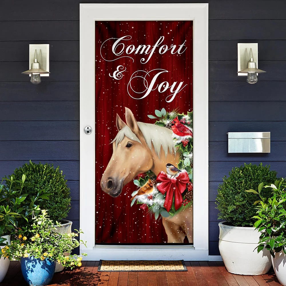 Horse Comfort And Joy Christmas Door Cover, Christmas Outdoor Decoration, Unique Gifts Doorcover, Christmas Gift