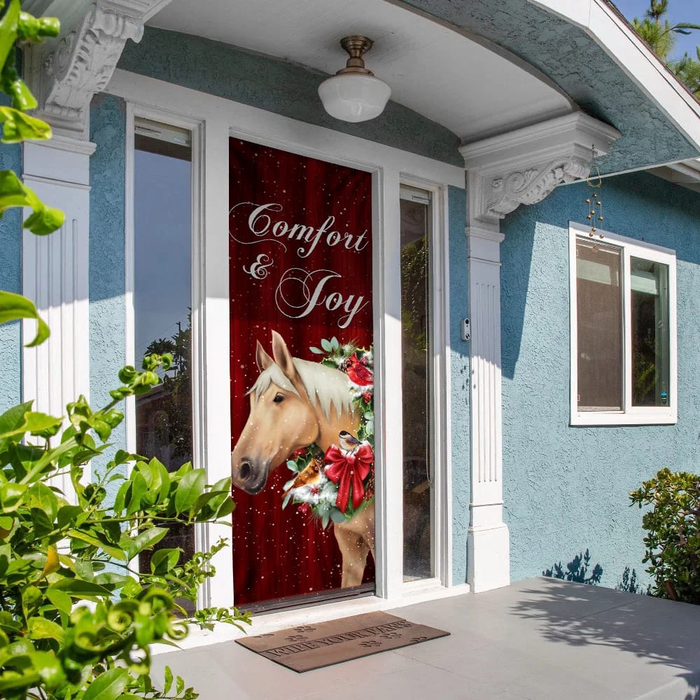 Horse Comfort And Joy Christmas Door Cover, Christmas Outdoor Decoration, Unique Gifts Doorcover, Christmas Gift