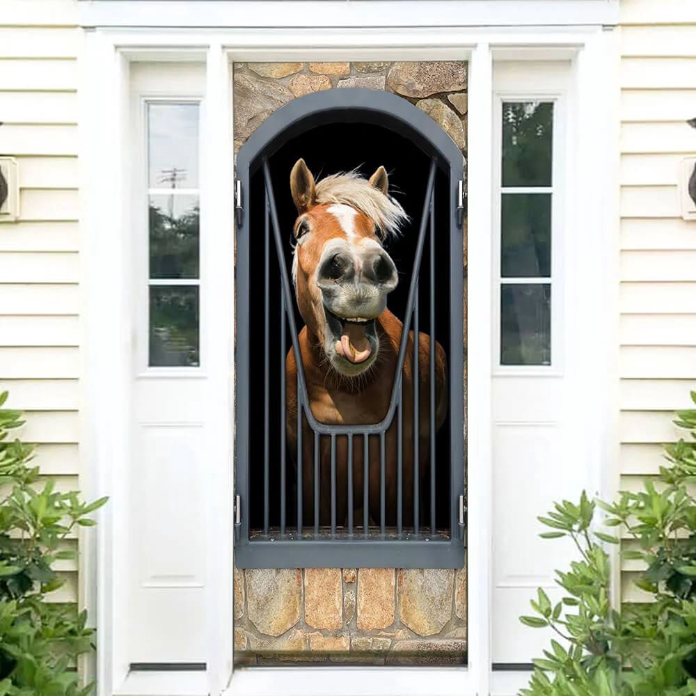 Horse Door Cover Happy Life, Unique Gifts Doorcover, Holiday Decor, Christmas Gift