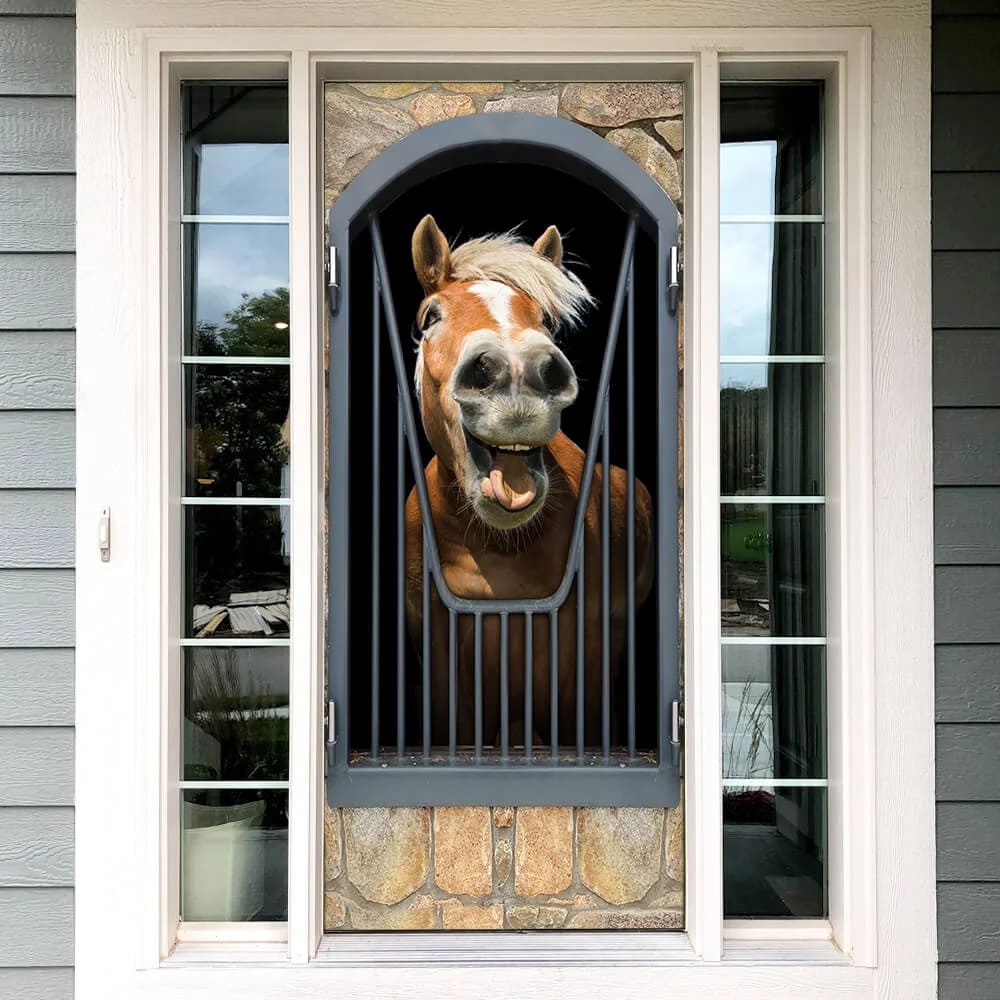 Horse Door Cover Happy Life, Unique Gifts Doorcover, Holiday Decor, Christmas Gift