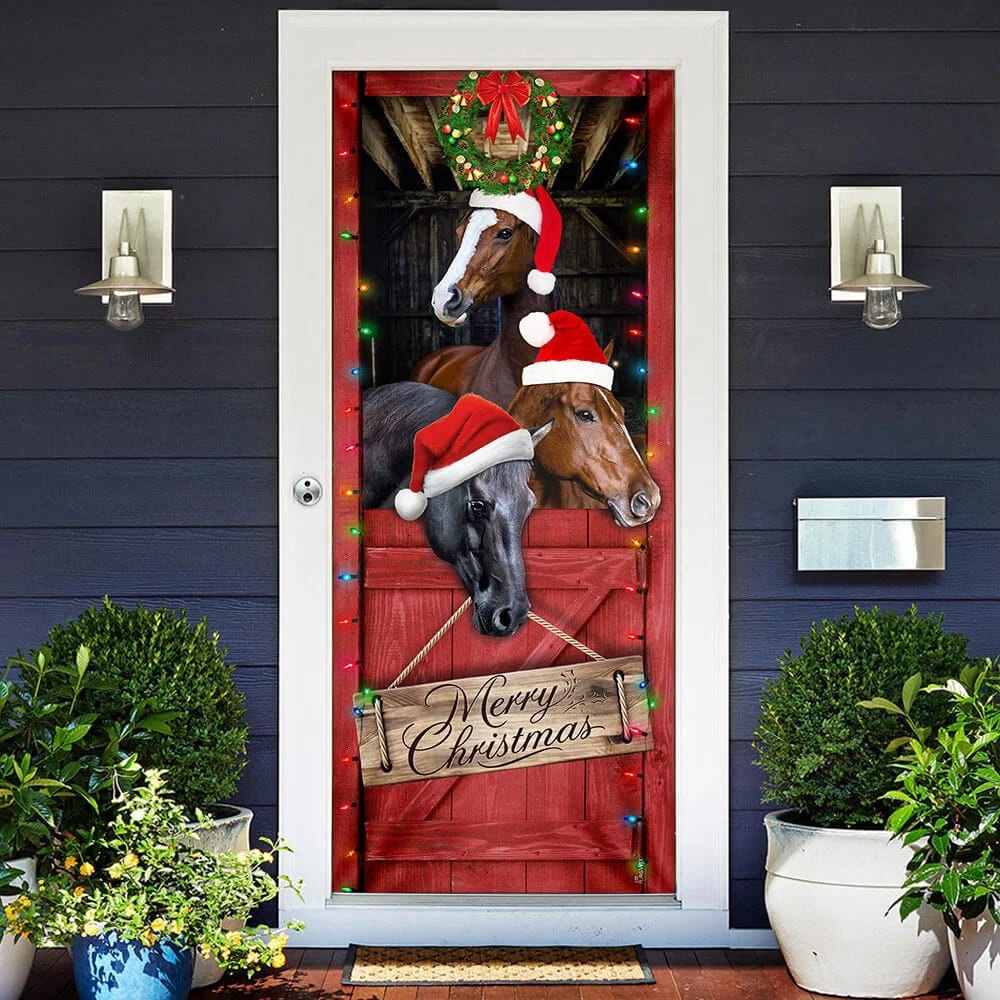 Horse Door Cover, Merry Christmas Door Cover, Christmas Horse Decor, Housewarming Gifts, Christmas Gift