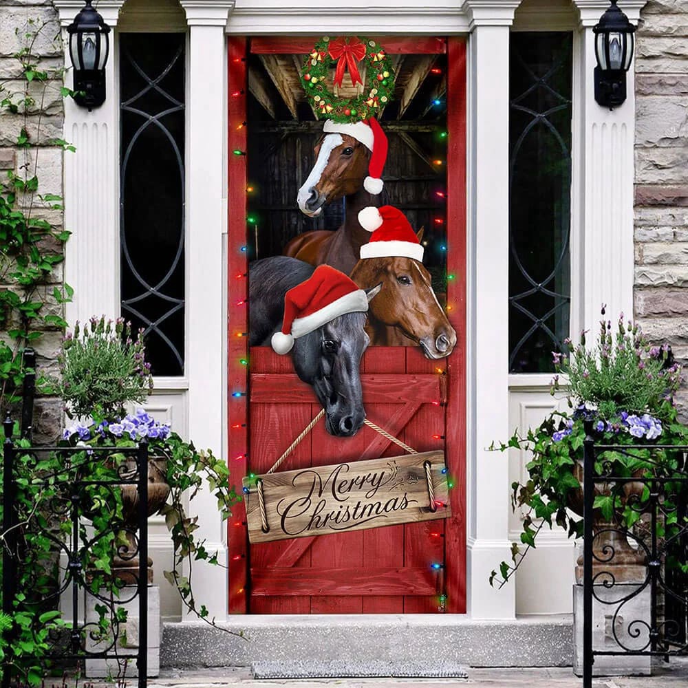 Horse Door Cover, Merry Christmas Door Cover, Christmas Horse Decor, Housewarming Gifts, Christmas Gift