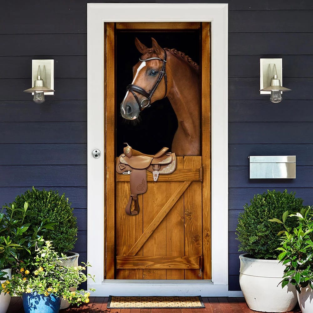 Horse In Stable Door Cover, Unique Gifts Doorcover, Christmas Gift For Friends, Christmas Gift