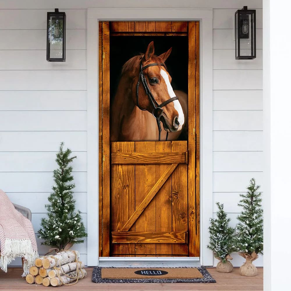 Horse In Stable Door Cover, Unique Gifts Doorcover, Holiday Decor, Christmas Gift Horse In Stable Door Cover, Unique Gifts Doorcover, Holiday Decor, Christmas Gift