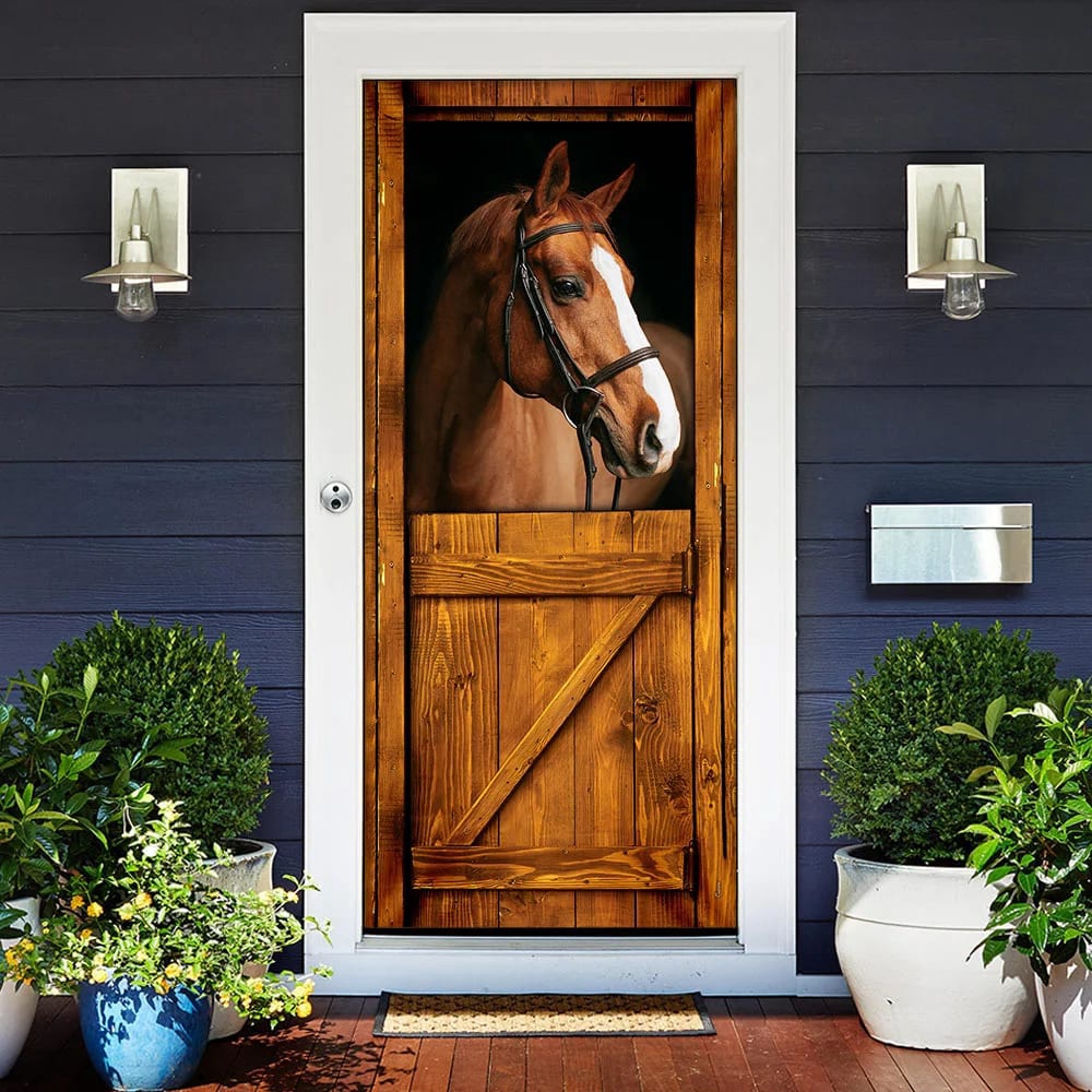 Horse In Stable Door Cover, Unique Gifts Doorcover, Holiday Decor, Christmas Gift Horse In Stable Door Cover, Unique Gifts Doorcover, Holiday Decor, Christmas Gift