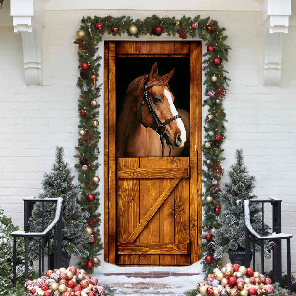 Horse In Stable Door Cover, Unique Gifts Doorcover, Holiday Decor, Christmas Gift Horse In Stable Door Cover, Unique Gifts Doorcover, Holiday Decor, Christmas Gift