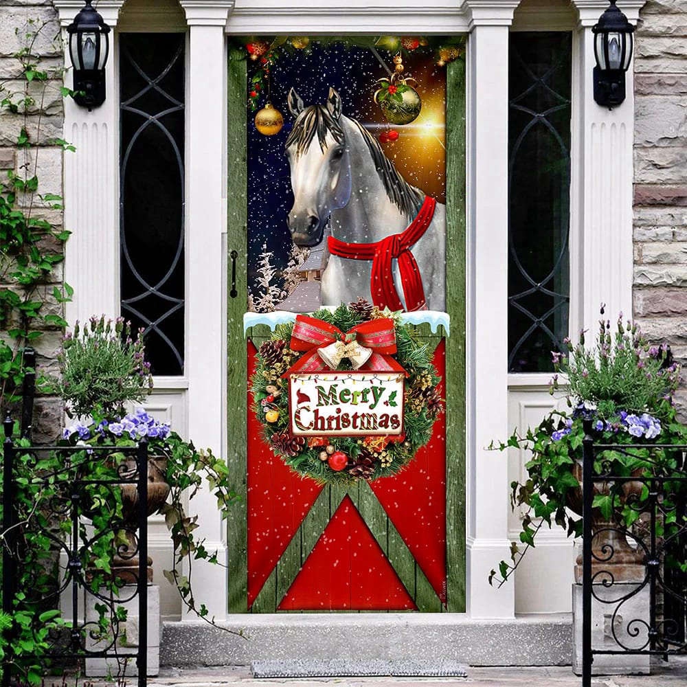 Horse Merry Christmas Door Cover, Christmas Horse Decor, Christmas Outdoor Decoration, Christmas Gift Horse Merry Christmas Door Cover, Christmas Horse Decor, Christmas Outdoor Decoration, Christmas Gift