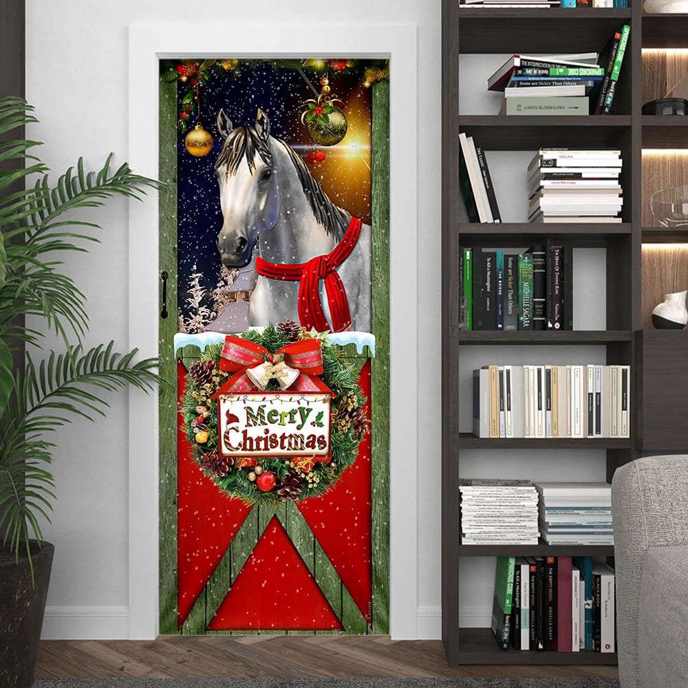 Horse Merry Christmas Door Cover, Christmas Horse Decor, Christmas Outdoor Decoration, Christmas Gift Horse Merry Christmas Door Cover, Christmas Horse Decor, Christmas Outdoor Decoration, Christmas Gift