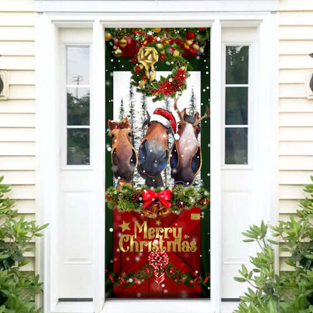 Horse Merry Christmas Door Cover Funny Holiday Decor for Porch & Home, Christmas Gift Horse Merry Christmas Door Cover Funny Holiday Decor for Porch & Home, Christmas Gift