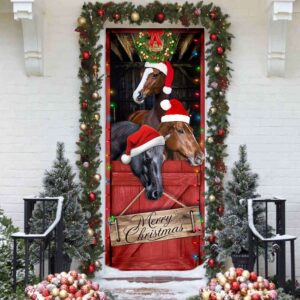 Horse Merry Christmas Door Cover, Horse Door…