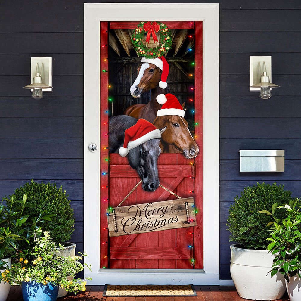 Horse Merry Christmas Door Cover, Horse Door Cover, Gift For Christmas, Christmas Gift Horse Merry Christmas Door Cover, Horse Door Cover, Gift For Christmas, Christmas Gift