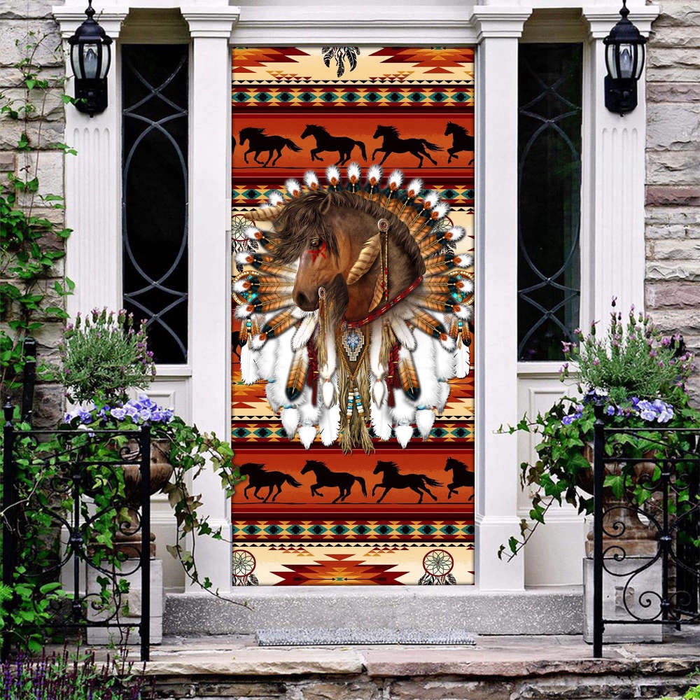 Horse Native American Warbonnet Door Cover, Perfect Gift, Christmas Gift Horse Native American Warbonnet Door Cover, Perfect Gift, Christmas Gift