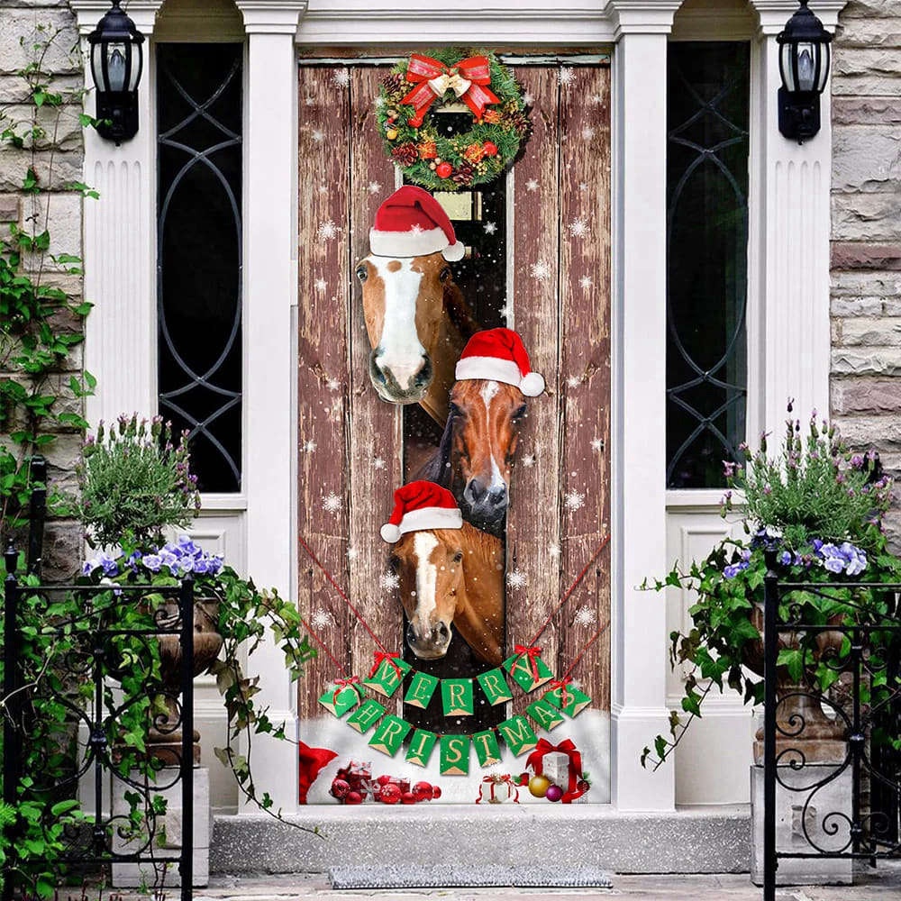 Horses Christmas Snow Barn Door Cover, Christmas Horse Decor, Christmas Outdoor Decoration, Christmas Gift Horses Christmas Snow Barn Door Cover, Christmas Horse Decor, Christmas Outdoor Decoration, Christmas Gift